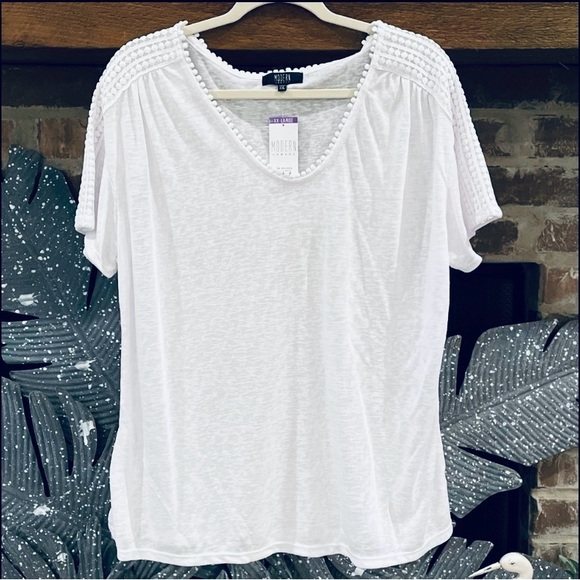 NWT Modern Canvas Size XXL White Modal-Spandex Crochet Lace Summer Tee - Picture 1 of 4